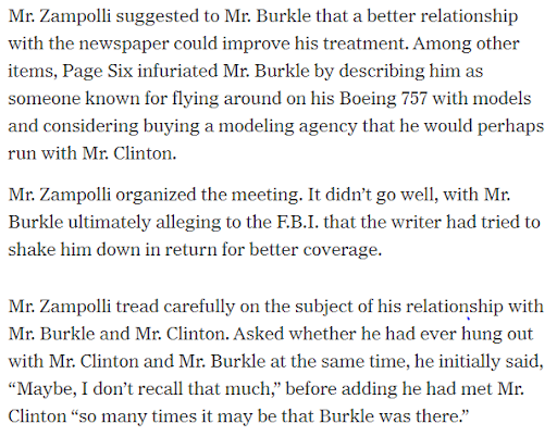 Zampolli was much more guarded regarding his relationship with Clinton, according to NYT.  https://www.nytimes.com/2016/09/01/fashion/donald-trump-melania-modeling-agent-paolo-zampolli-daily-mail.html