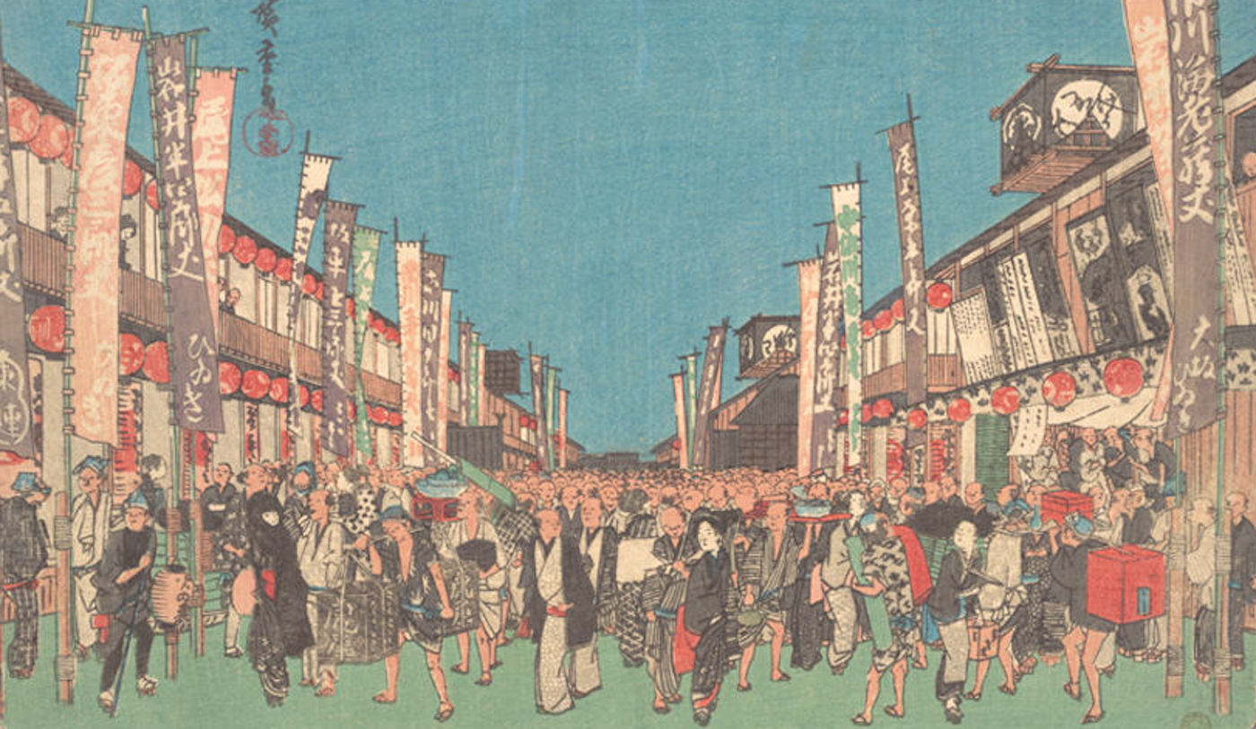 浮世絵、東都名所二丁町芝居圖、歌川広重画 東都名所 芝居町繁栄之図 文化遺産オンライン