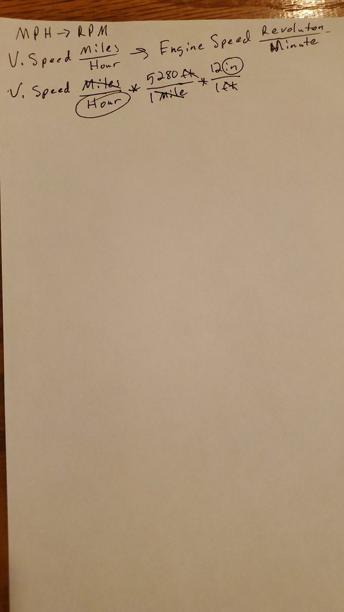 Step your way through this. 1 Mile to 5280 feet, 1 foot to 12 inches. Break it down. Now you can see that our vehicle speed unit is inches per hour.