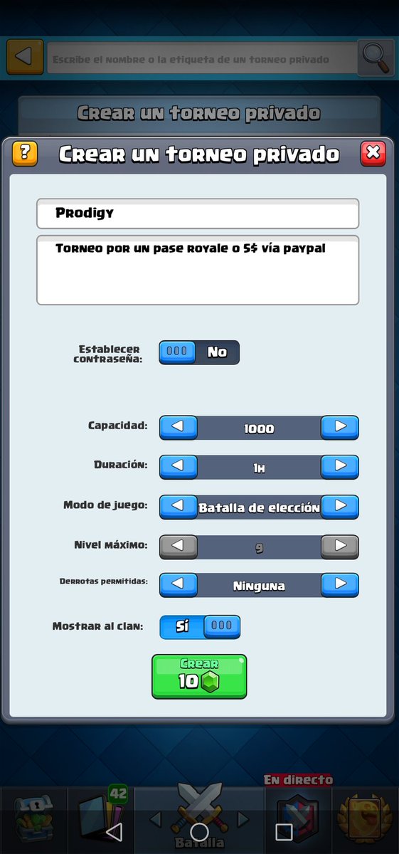 Torneo de elección por un pase royale o 5$ vía paypal, en 30 minutos estaré en directo jugando el torneo, rt please m.twitch.tv/prodigycrl/pro…