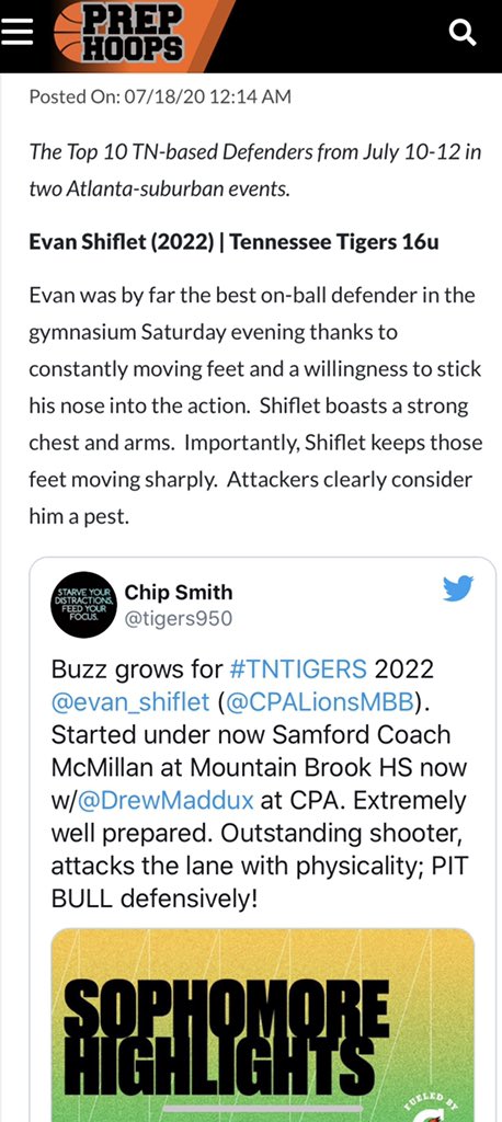 tigers950's tweet photo. More #TNTIGERS receiving praise for their #HoopSeenTipOff performance. Appreciate @PrepHoopsTN @AndrewForce8 for the comments. Totally agree. 2022 @evan_shiflet (@CPALionsMBB) is a PIT BULL!!! https://t.co/mPyjKroozd