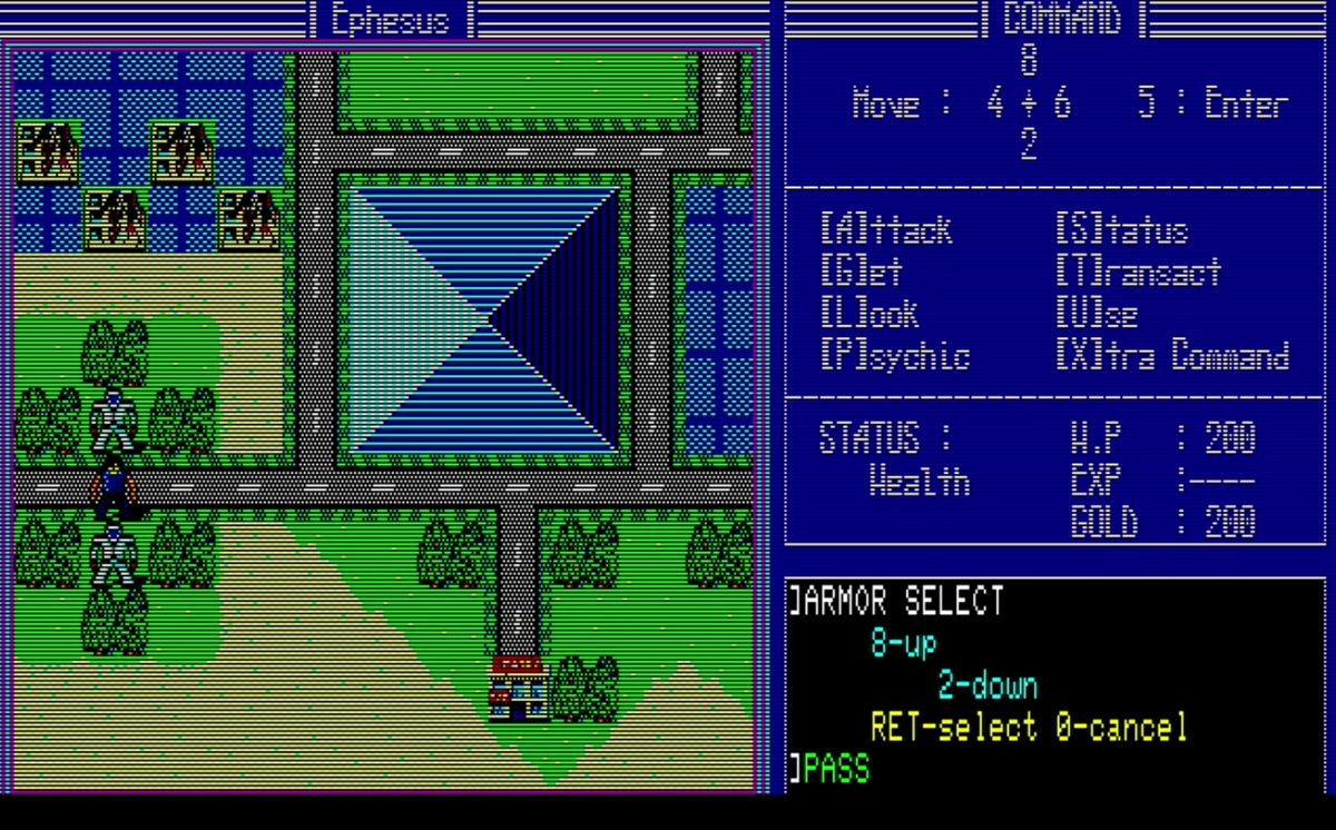Assuming Genesis hit stores in 1987 ahead of the first Final Fantasy that December, this is actually Square's first traditional-style RPG. Lots of English in the menus, which was common in Japanese PC games because they were basing these on American RPGs.