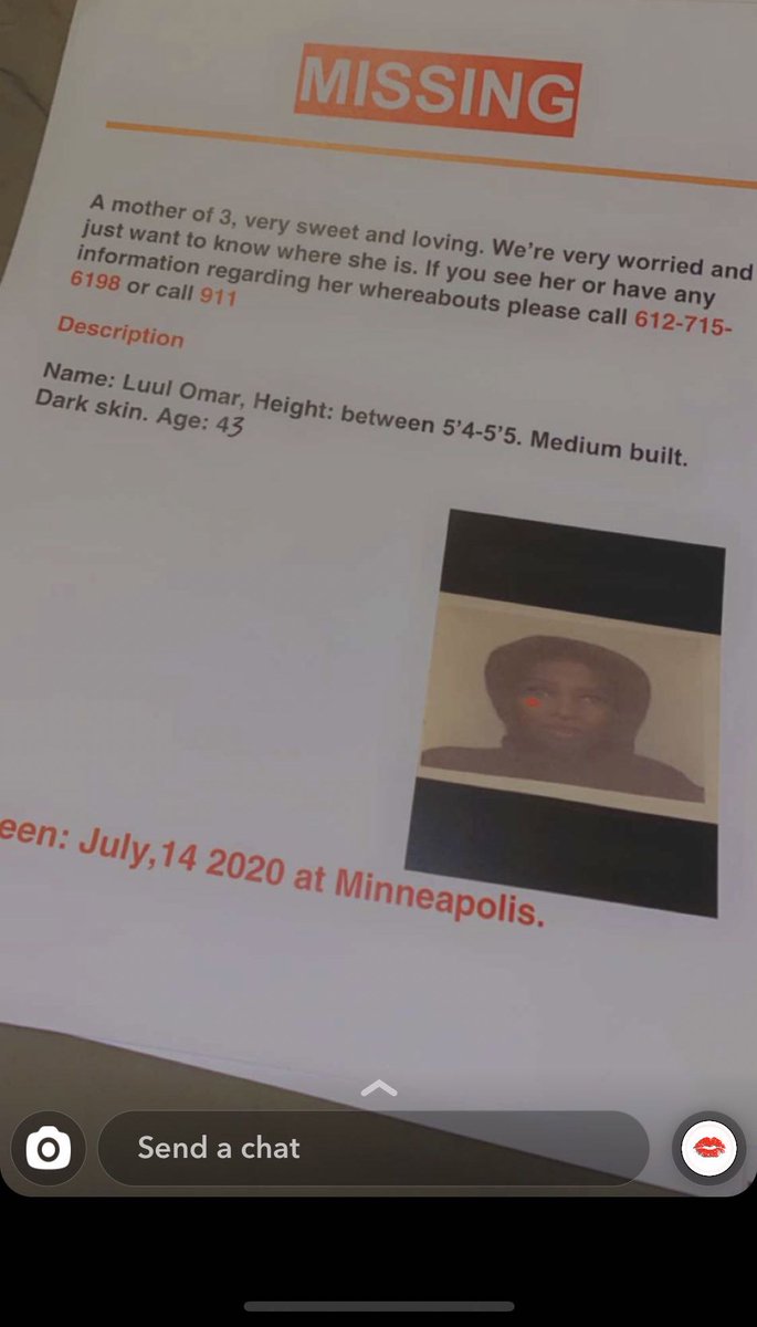 DrAnisaHaji's tweet photo. Missing person; a mother of 3 children.Luul Omar, Age;43, height 5’4-5’5, medium built, dark skin,  if you have any information, please call 6127156198. Retweet and post on all your socials. Thank you. https://t.co/A5d28Tthyw