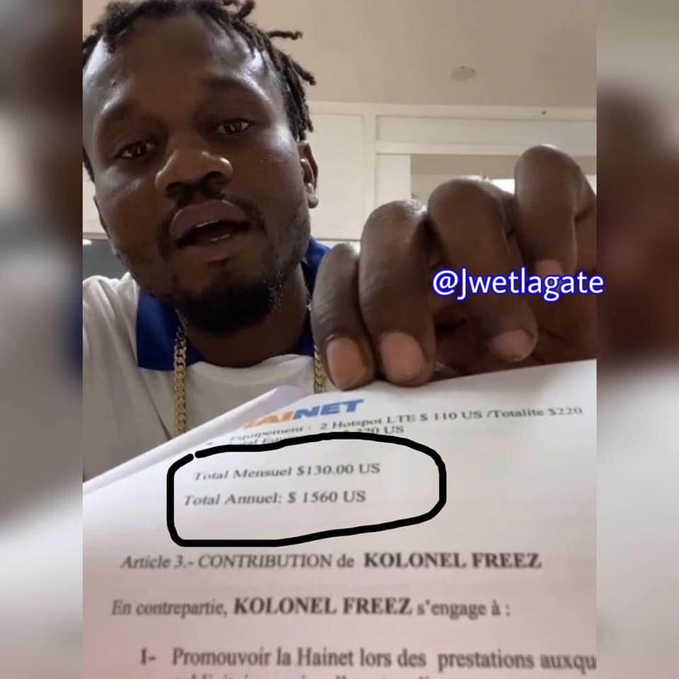 laloidemabouche's tweet photo. Voilà la @HainetSA- qui me fait payer pour une connexion Internet à laquelle je dois suppléer par deux autres connexions @DigicelHT et @AccessHaiti1- qui fait signer un contrat de 130 dollars par mois à un rappeur chargé de promouvoir ses produits ! J'annule le mien pour la coup. https://t.co/Cv9pLvfioy