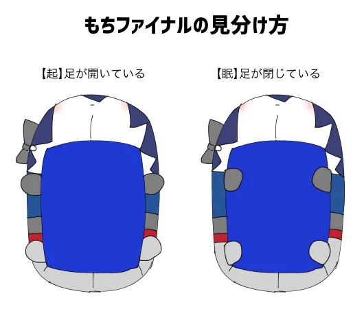 セミファイナルならぬ、もちファイナル。手足の開きによって起きているか寝ているかを判断します。 