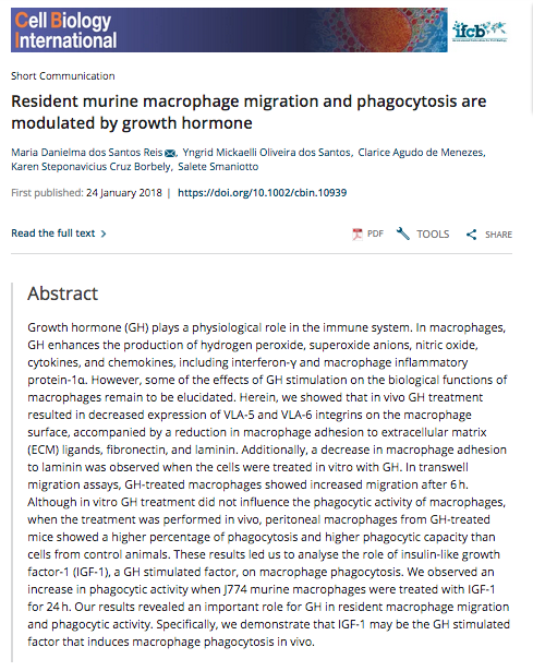 InctNim's tweet photo. A short communication from @wileymolecular published in #CellBiologyInternational! Resident murine #macrophage #migration and phagocytosis are modulated by #growthhormone. | #CellAdhesion #Integrins | Author: @SaleteSmaniotto
https://t.co/WJ5Ovbr3HY https://t.co/aRV7ItY0PY