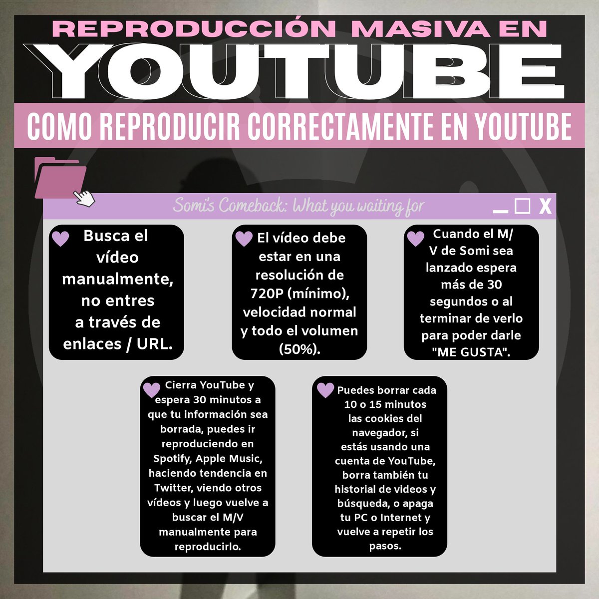 somichileofcl's tweet photo. [💻] 200718 | Guía para hacer stream en YouTube, con esta guía podremos ayudar a #Somi a conseguir una gran cantidad de vistas en las primeras horas.

© Staff Somi Chile | BLACKPINK Chile | BLACKPINK Latino

#SOMI #JEONSOMI #THEBLACKLABEL 
#소미 #전소미 #더블랙레이블 🦊 https://t.co/laYFRKDiwq