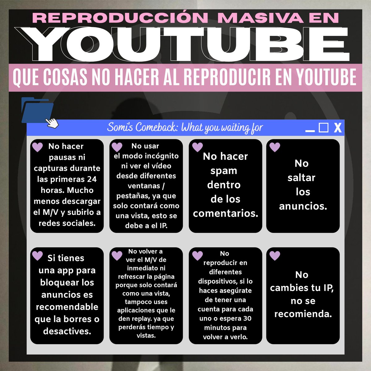 somichileofcl's tweet photo. [💻] 200718 | Guía para hacer stream en YouTube, con esta guía podremos ayudar a #Somi a conseguir una gran cantidad de vistas en las primeras horas.

© Staff Somi Chile | BLACKPINK Chile | BLACKPINK Latino

#SOMI #JEONSOMI #THEBLACKLABEL 
#소미 #전소미 #더블랙레이블 🦊 https://t.co/laYFRKDiwq