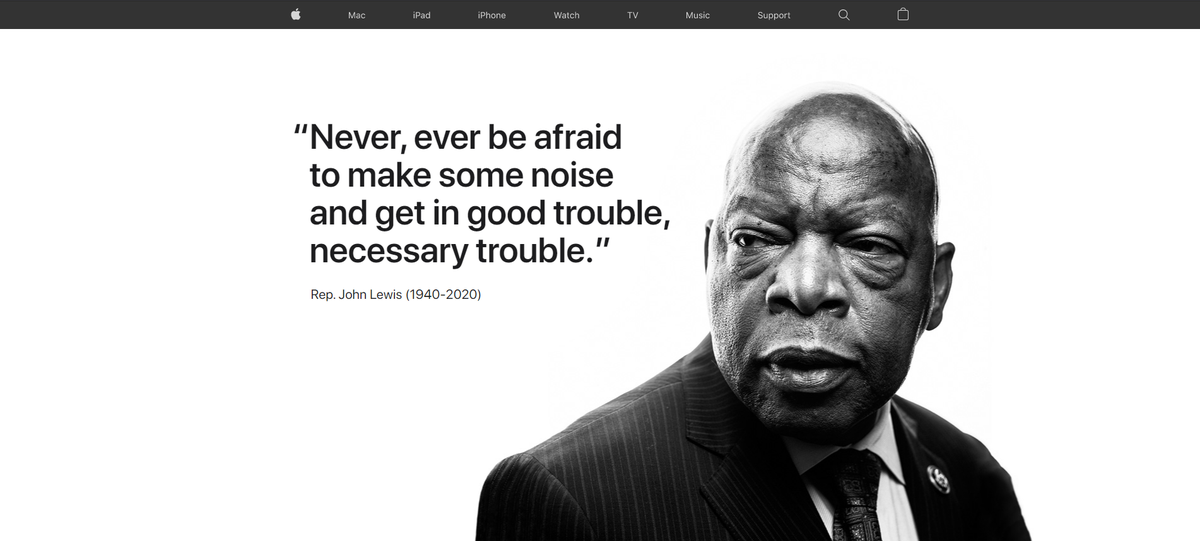 mark_radha's tweet photo. Apple, a brand I respect, pays homage to civil rights icon I deeply respect. Brand equity and value systems in action.

#JohnLewis https://t.co/6m3N0o01tY