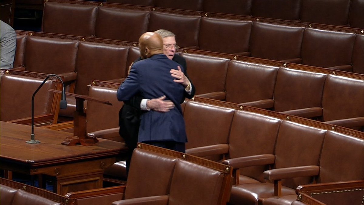 wallst_farmer's tweet photo. This my friends is who we really are. This right here. There’s always a way when decency is at the forefront.
-Dec 2019 embrace between John Lewis and Johnny Isakson. https://t.co/FtCWkNDENh