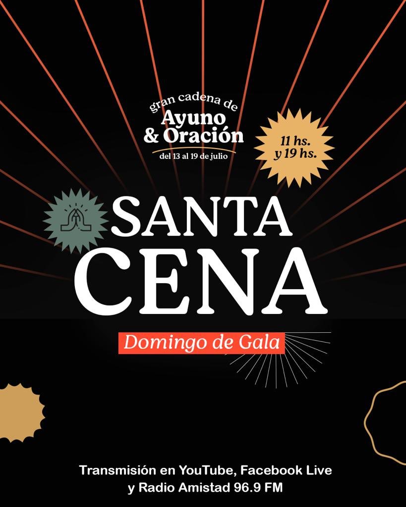 Nos preparamos para el gran cierre de la cadena de ayuno y oración con la fiesta de gala para celebrar la Santa cena del Señor.
Prepara la mesa, junto con a tu familia, con el pan y la copa. Nos vestiremos con lo mejor que tenemos para recordar el sacrificio de Jesús en la cruz.