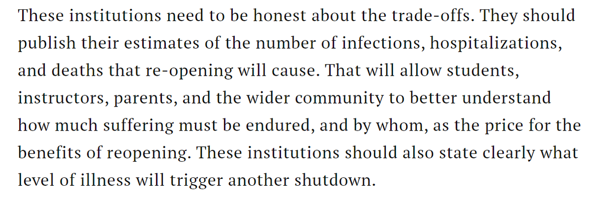 Excellent linked piece about re-opening universities, co-authored by a professor of global health at Duke. This is one of my favourate paragraphs. 1/ https://time.com/5867395/will-universities-be-next-covid-19-tinderboxes