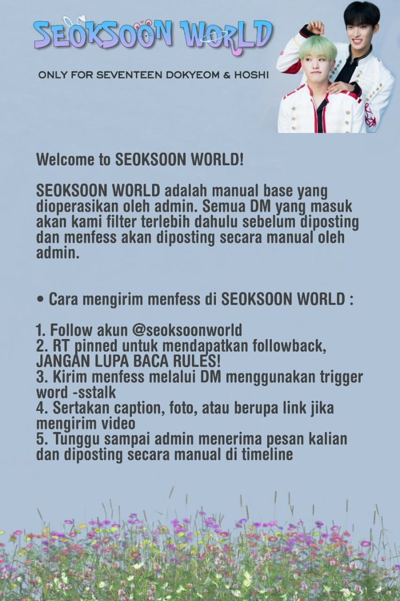 seoksoonworld's tweet photo. ❗❗PLEASE READ THIS ❗❗

💙 WELCOME TO SEOKSOONWORLD 💖

Please read THE RULES carefully, Enjoy here! https://t.co/SD1c4g0C0h