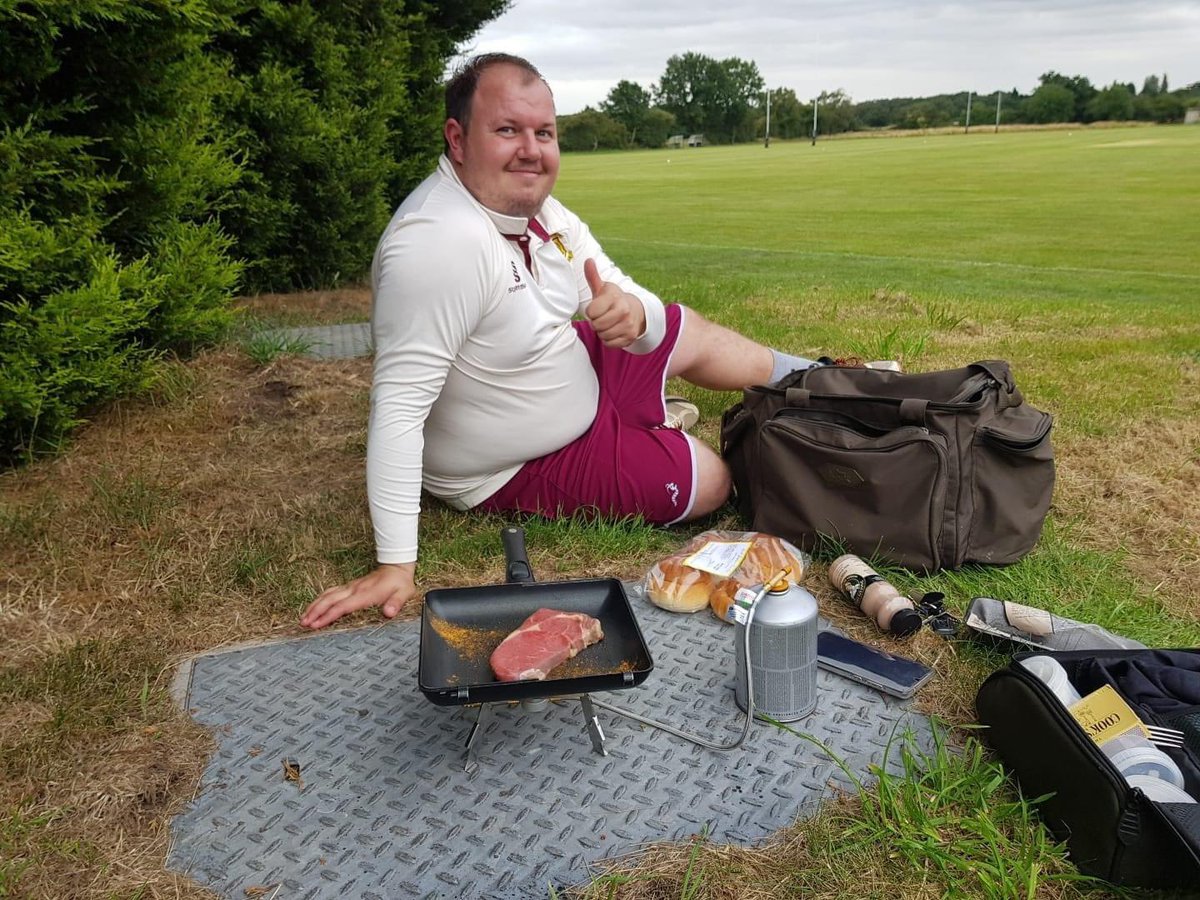 BedworthCricket's tweet photo. Ryan Oldham definitely won the trophy for best “bring your own tea” today against @AstonUnityCC #cricket #tea #ecb #covid #england #steak https://t.co/Lya00AiBch