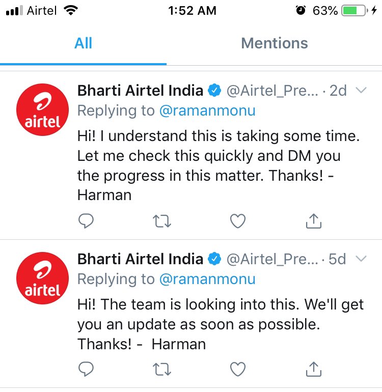 ramanmonu's tweet photo. @Airtel_Presence @airtelindia @airtelnews  @care_DIR it’s more than 5 days now and no revert on refund. https://t.co/eUEABKfykL
