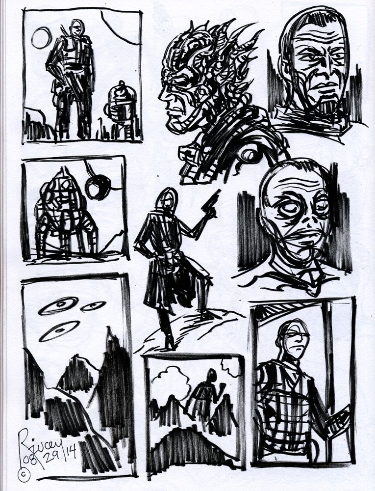 Thedocbot's tweet photo. B&W line drawings on a #scifisat Cheers! #SaturdayVibes #sketchbook #conceptart #spaceships #robots #robotart #drawings #conceptart #characterdesigns #aliendesigns #drawings #inksketches #drawrick #Creator https://t.co/TFFZtnMmLd