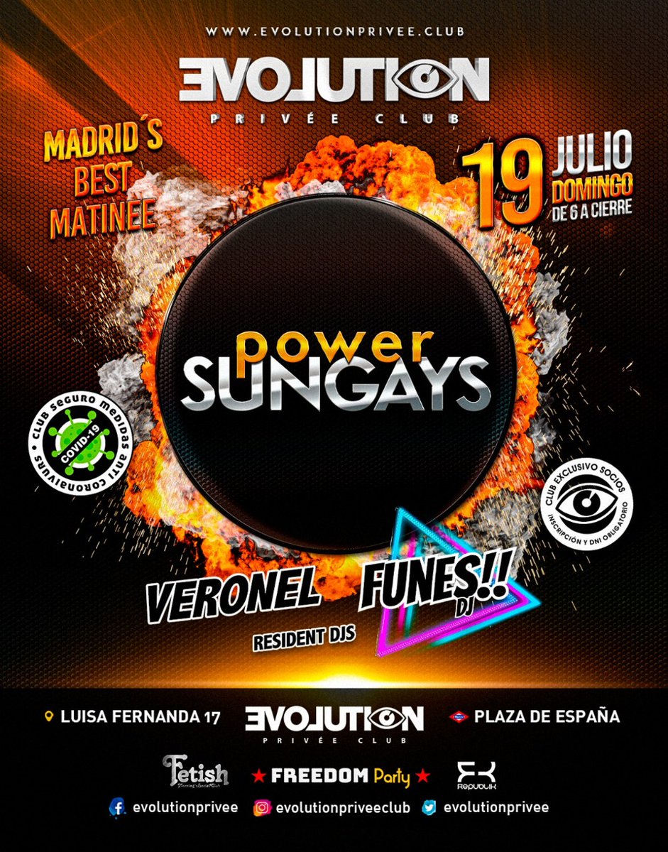 Evolutionprivee's tweet photo. ⭐𝐏𝐎𝐖𝐄𝐑𝐒𝐔𝐍𝐆𝐀𝐘𝐒 - 19 DE JULIO⭐

⭐El Domingo super fiestón en EVOLUTION con una sesión especial de 🅕🅤🅝🅔🅢 y 🅥🅔🅡🅞🅝🅔🅛⭐𝐏𝐎𝐖𝐄𝐑𝐒𝐔𝐍𝐆𝐀𝐘𝐒 - 19 DE JULIO https://t.co/BWccCAQqJN