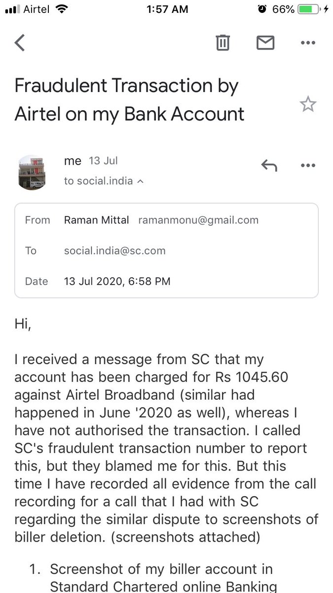 ramanmonu's tweet photo. @StanChart @StanChartHelpIN you deducted my account without my consent/ permission, but now it’s taking time for you guys to get the refund where I raised the complaint on same day when SC and @airtelindia @Airtel_Presence did fraudulent transaction on my account. Answer??? https://t.co/n2JrHNpFdO