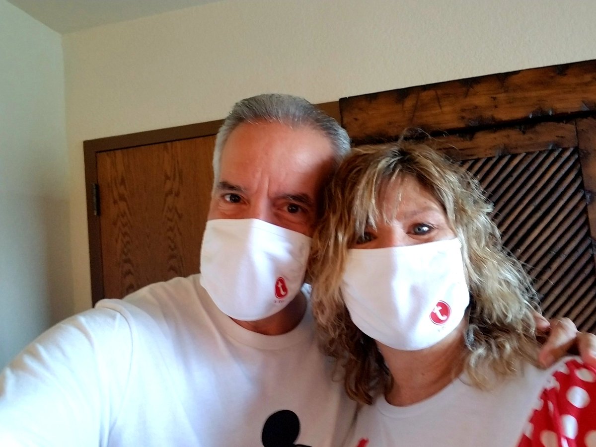 pod4christ's tweet photo. Wearing our @touringplans masks from @wendywelcher! Thank you so much! Another beautiful day in paradise at Disney's Hollywood Studios! Big shout out to nygiantmickeyfan and her incredible family! #wdwliners #wdw #CMRay #epcast #instadisney #disneycastlife #disney #touringplans https://t.co/BBDDJb0K7w