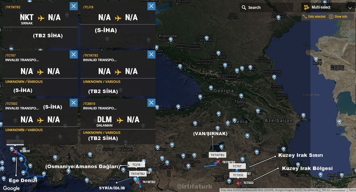 irtifaturk's tweet photo. 🇹🇷✈️Türk Silahlı Kuvvetlerine Ait(6 Uçak) S-İHA VE ANKA-S Ege Denizi,Suriye Sınırı,Kuzey Irak Sınırı Ve Sınır Ötesinde Faaliyet Gösteriyor..
#TIKTIKTB2 (x2),#TCT07,#TCT032,#TCJ18,#TCB810 https://t.co/YULZqR50mX