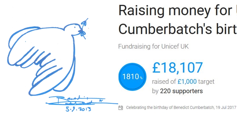 UNICEF (2013-): BC sent in a drawing for the charity’s “Dove of Peace“ campaign. Plus birthday fundraiser.