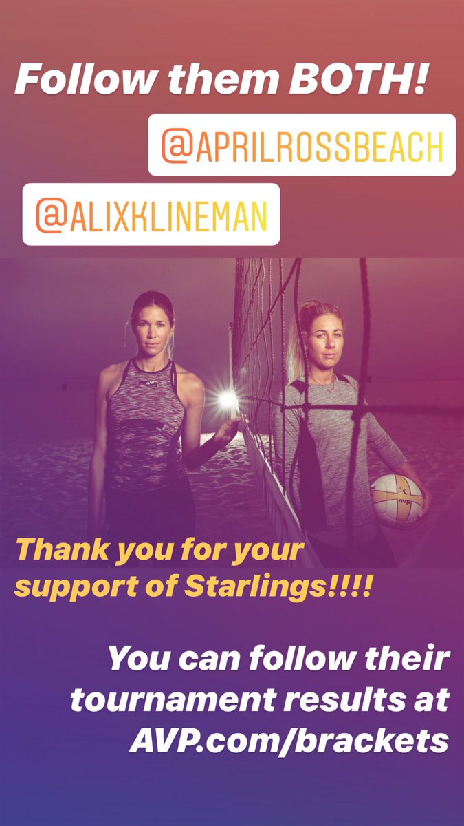 StarlingsVBC's tweet photo. Starlings send #goodvibes to @aprilrossbeach and @alixklineman as they win their first match of the tournament! Follow them and @avpbeach or check https://t.co/84eCV1tOCw for the full tournament schedule and results! 💛💙🏐 #gogetthatwin https://t.co/nu9p3Uq5tj