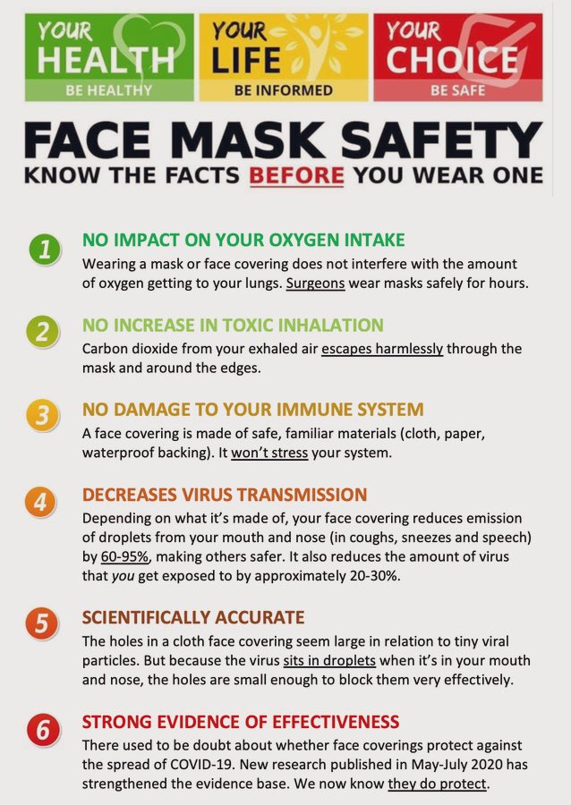 Dr_Ellie's tweet photo. What you need to know about masks.  

No conspiracy theories.   

Just safety and protecting each other 

#COVID19 #MasksSaveLives https://t.co/kclIuxn4Ek