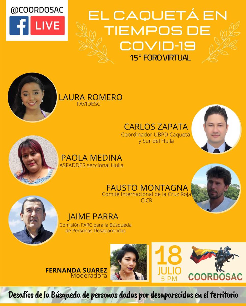 FAVIDESC1's tweet photo. Los esperamos en la trasmisión del facebook live https://t.co/G1ZIwhOw40
La cita es  hoy a las 5 pm 🕗🎥🎥📢
No sé lo pueden perder "desafíos de la búsqueda de las personas dadas por desaparecidos en el territorio".

#nomásvocessilenciadas
#porellosyellas https://t.co/jlBnshPR60