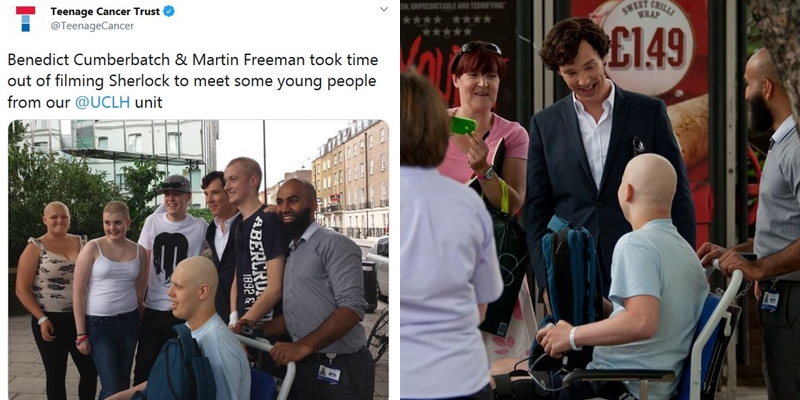 TEENAGE CANCER TRUST (2012-): BC and Martin Freeman met with patients while filming BBC SHERLOCK in London, UK. Plus birthday fundraiser.