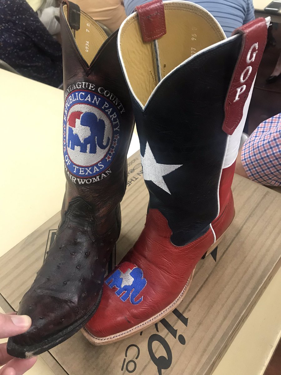 DrewSpringer's tweet photo. While @fenogliobootco couldn’t be in Houston for the @TexasGOP convention. You can still get custom boots. Just give them a call. Tell’m Drew sent ya. #txlege https://t.co/wCogjnRIjb
