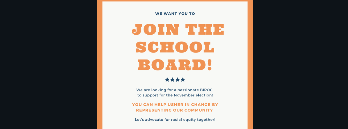 EquityMDUSD's tweet photo. Wanted BIPOC Candidates for MDUSD School Board:
There are two Board seats opening up this November in Mt. Diablo Unified School District. Let's get some diversity on the Board. If you or someone you know is interested please comment or message! https://t.co/FVvyksCjhf