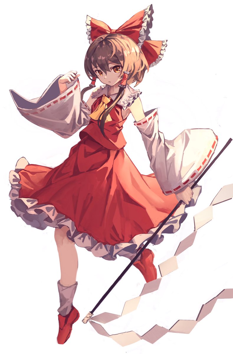 hakurei reimu 1girl solo bow detached sleeves red bow hair tubes gohei  illustration images