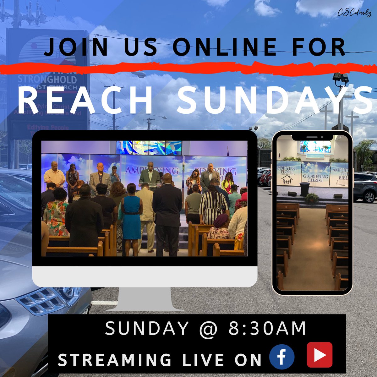 cscdaily's tweet photo. Join Us Online For
R E A C H S U N D A Y S
Starting @ 8:30am (Only) our LIVE Stream will begin at 8:25am you can sign on early before service starts. #Facebook #YouTube #TuneIn #Share #ReachSundays #WinEveryGeneration4Christ #CSCdaily πβͺοΈπππΊπ₯π»π²ππΎπΊπΈπ https://t.co/ckGR6z9Qa9