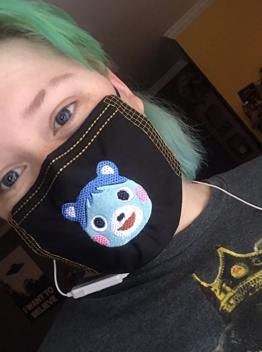 spookyvillager's tweet photo. Ignore my messy eyebrows, look what came in! My Bluebear mask is here and it’s so cute🥰 https://t.co/OU9ToCLUUy
