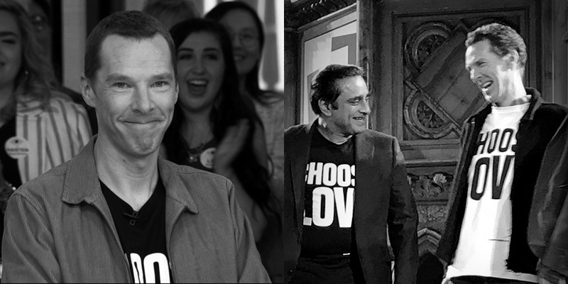 HELP REFUGEES (2016-): BC took turns taking selfies with Hassan Akkad at “Letters Live“ events and has been seen wearing the “Choose Love“ t-shirts which raise funds for “Help Refugees“.