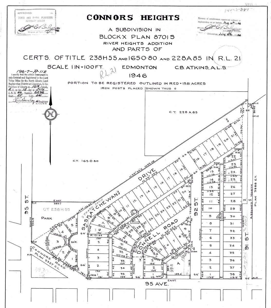 1946 was the first full construction season after  #WWII. With the return of veterans and start of the baby boom, there was a critical housing shortage in Edmonton. One  @CityofEdmonton response was an 88-lot subdivision on land it owned at the top of Connors Hill.