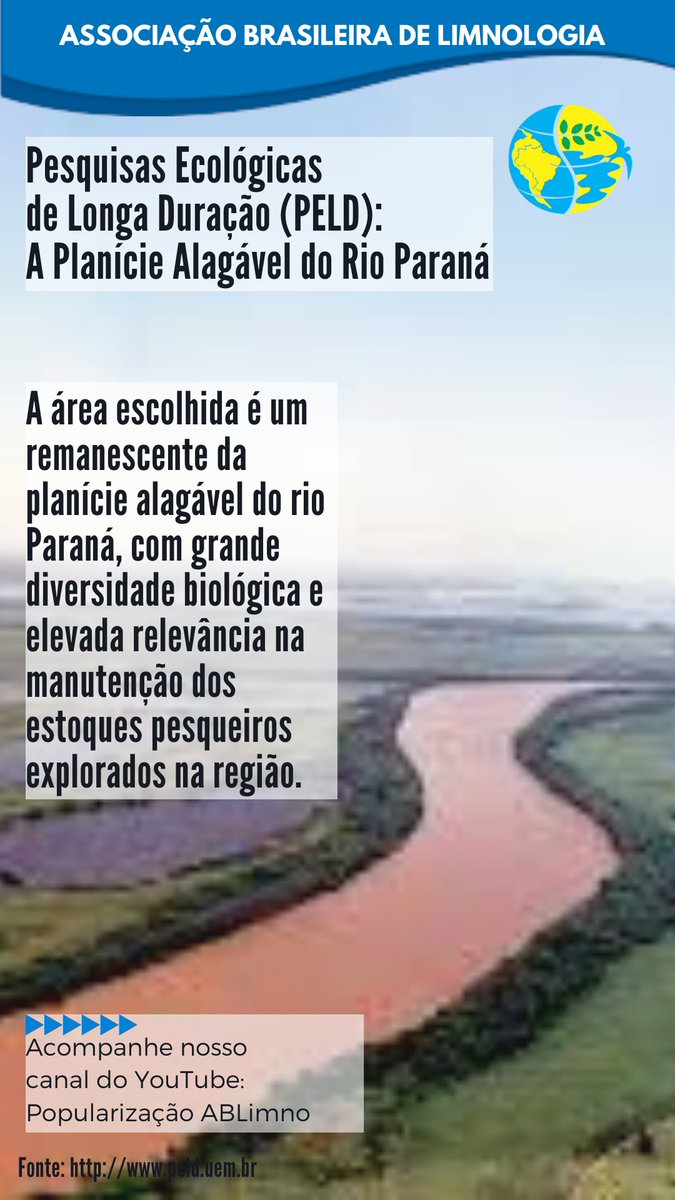 AB_limno's tweet photo. Pesquisas Ecológicas de Longa Duração - PELD.
A Planície Alagável do Rio Paraná
#limnogia #redelimno #limnologiaAmericadoSul
#ABlimno https://t.co/orZNF4C7nj