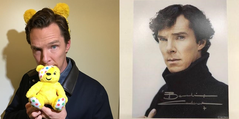 BBC CHILDREN IN NEED (2017): A Ian Derry “Sherlock“ photograph has been auctioned off and a photograph of BC with Pudsey’s ears immerged.