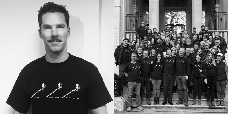 MARK MILSOME FOUNDATION (2018): BC has been photographed with his “ #TheCourierMovie“ (Ironbark) cast/crew wearing a t-shirt in support of the foundation. Milsome also worked on BBC “SHERLOCK“.