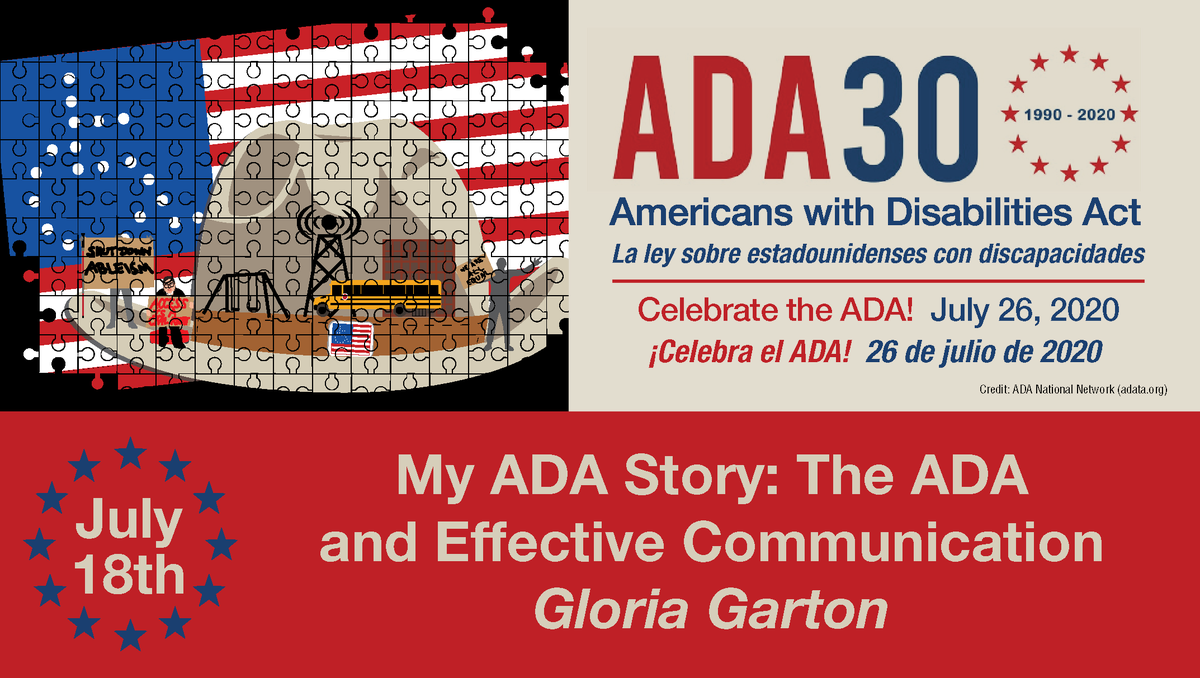 nccdd's tweet photo. "The ADA was only 5 yrs old when I lost my hearing as a result of Alport's Syndrome." #ThanksToTheADA, Gloria is able to enjoy TV &amp; movies w/ closed captioning, but challenges still exist. She continues educates others about the Effective Communication requirements of the #ADA. https://t.co/M3YJ9d1h43