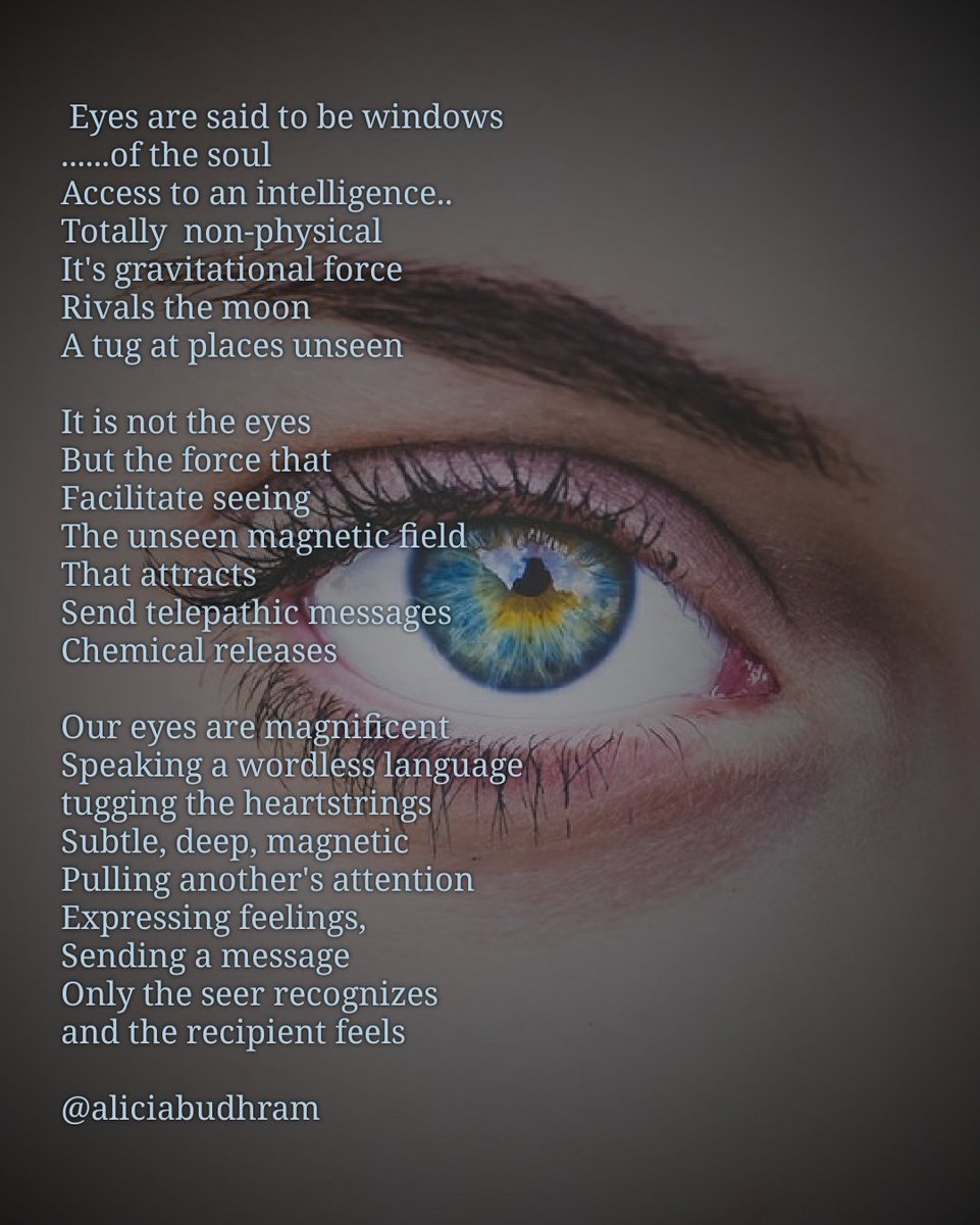 alicia_budhram's tweet photo. The eyes speak a wordless language silent poetry, fusing souls in bond not easily understood.
✨❤✨❤✨❤✨❤✨❤✨❤✨
#poetry
#poetrycommunity
#poet
#spontaneouspoetry
#PoetsHub
#theorganicpoet
#PoetryDay
#languageoftheheart https://t.co/5V0PGG7wvM