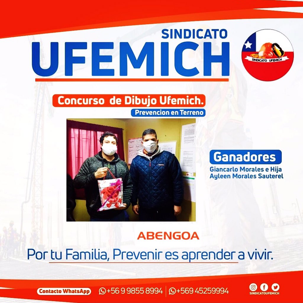 UFEMICH🇨🇱|Hoy felicitamos a nuestro ganador:👨‍👩‍👧Giancarlo Morales e Hija ; Ayleen Morales Sauterel. Quienes fueron los flamantes ganadores de nuestro concurso de prevención, llevando con ellos, nuestro premio de reconocimiento+ UfemichGiftcard.
#ufemichcontigo