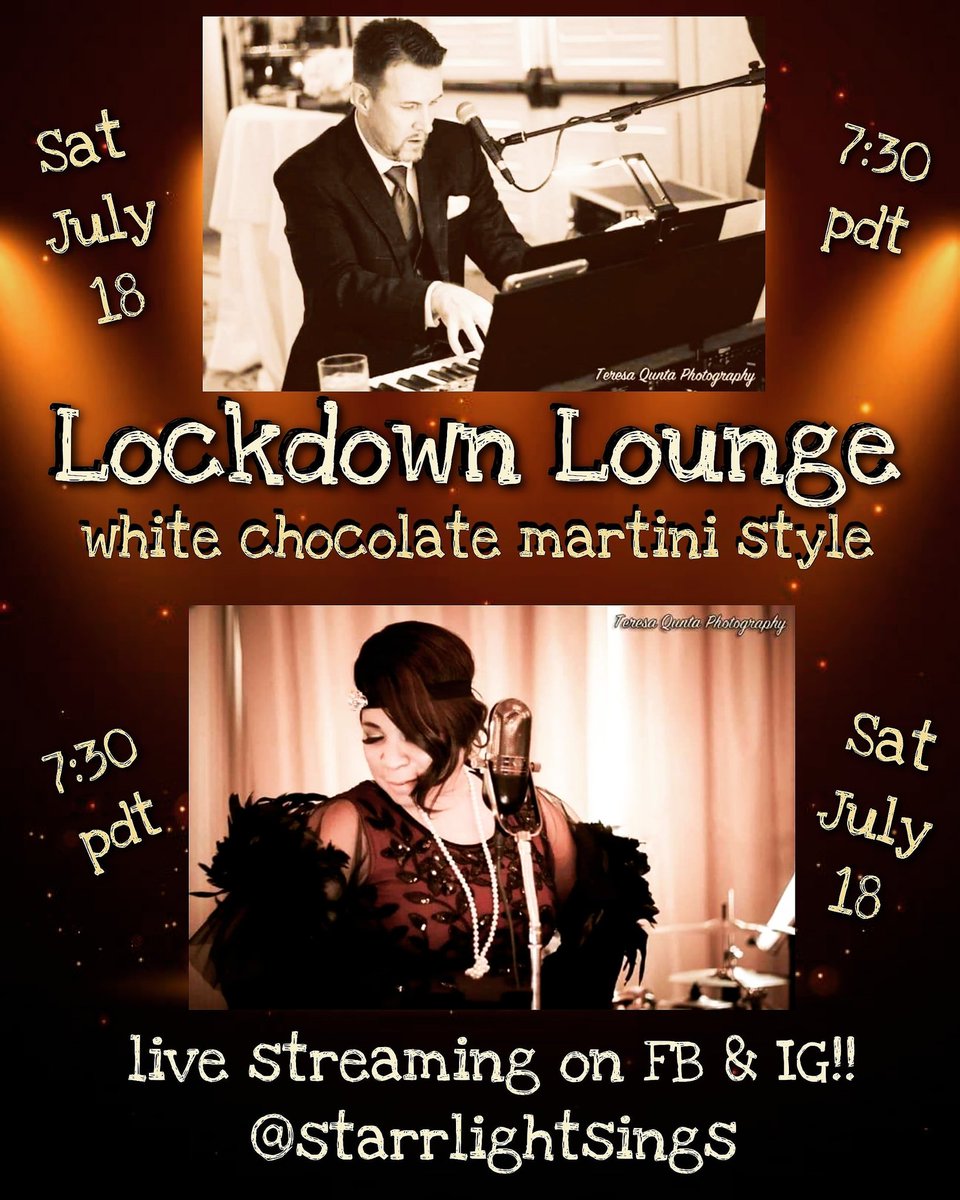WCMartiniBand's tweet photo. Special guest musician joining us in the Lockdown Lounge tonight at 7:30pm PDT!! @starrlightsings on FB & IG
#LockdownLounge #iseenord #mxl #singer #cantstopwontstop #supportlivemusic #livemusic #musicislife #temporarynormal #jazz #blues #soul #whitechocolatemartini https://t.co/Xps9qBsWcV