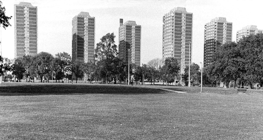 Nightingale Estate: Another post-war estate in Clapton. Six tower blocks surrounded by maisonettes. These tower blocks also fell into disrepair, and significant levels of anti-social behaviour. Five blocks were blown up by 2003 and estate regenerated.