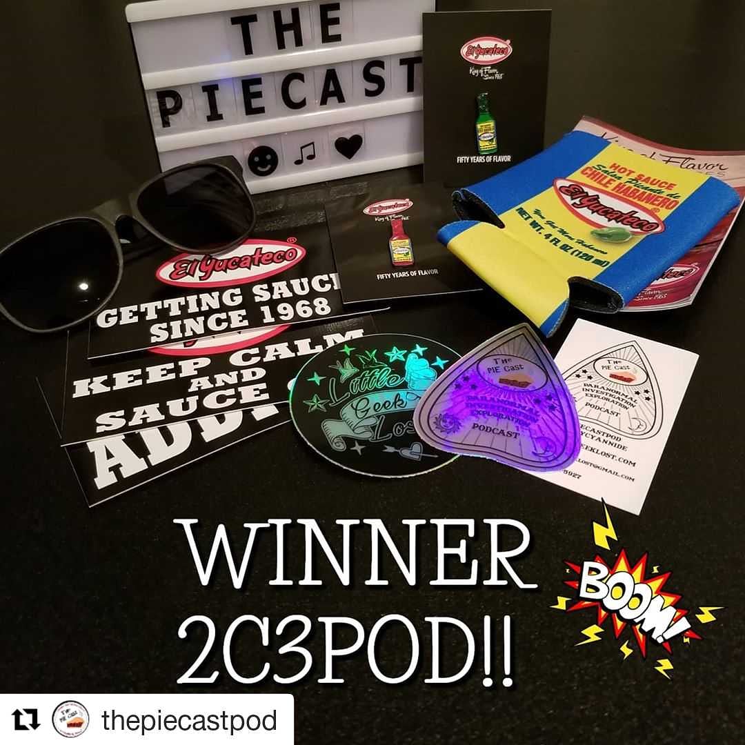 cherrycyannide's tweet photo. Congrats @2c3pod !! And thanks to everyone else. Be sure to check out El Yucateco! #elyucateco #podbelly #thepiecast #podcast https://t.co/WzRKhxxywb
