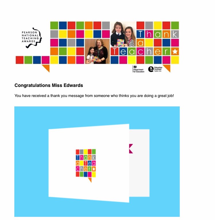 HistoryMissE's tweet photo. What a lovely feeling to get this email! #ThankATeacher https://t.co/MZXqk26Ocu