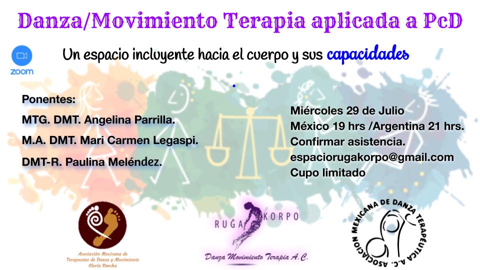 RugaKorpo's tweet photo. Encuentro por ZOOM.
El objetivo de este encuentro, es dar a conocer los beneficios de la Danza/Movimiento Terapia para personas con discapacidad. Ellas nos compartirán su experiencia y su trayectoria de más de 20 años en Discapacidad y DMT. Cupo limitado!! #DMT. https://t.co/FttnkwowRo