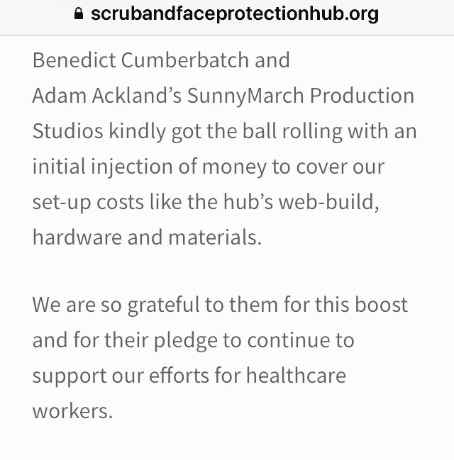 S+FP HUB (2020): BC and Adam Ackland from Sunny March offered support and funding to kick start this local initiative to provide scrubs, visors and face protection during the COVID-19 crisis.