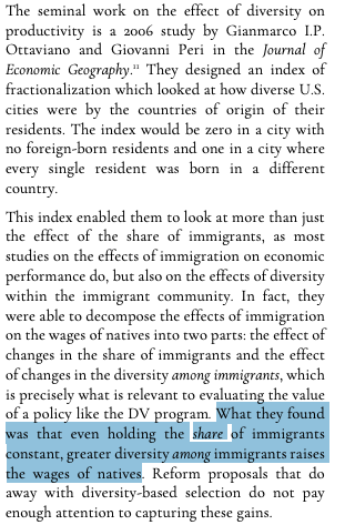 In his analysis of the  #DiversityVisa  @JeremyLNeufeld cites research showing that even when a city's share of immigrants is constant, cities with a more diverse immigrant population have higher wages and employment growth.  https://www.niskanencenter.org/wp-content/uploads/old_uploads/2018/10/Diversity-Visa-and-Skills.pdf