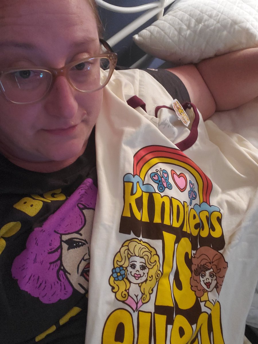 Simply_KRenee's tweet photo. Yesterday was surgery, so I wore @NinaWest shirt for good luck. One day post-op and my @DollyParton  &amp; @NinaWest #kindnessisqueen https://t.co/dyn4hRqfLv